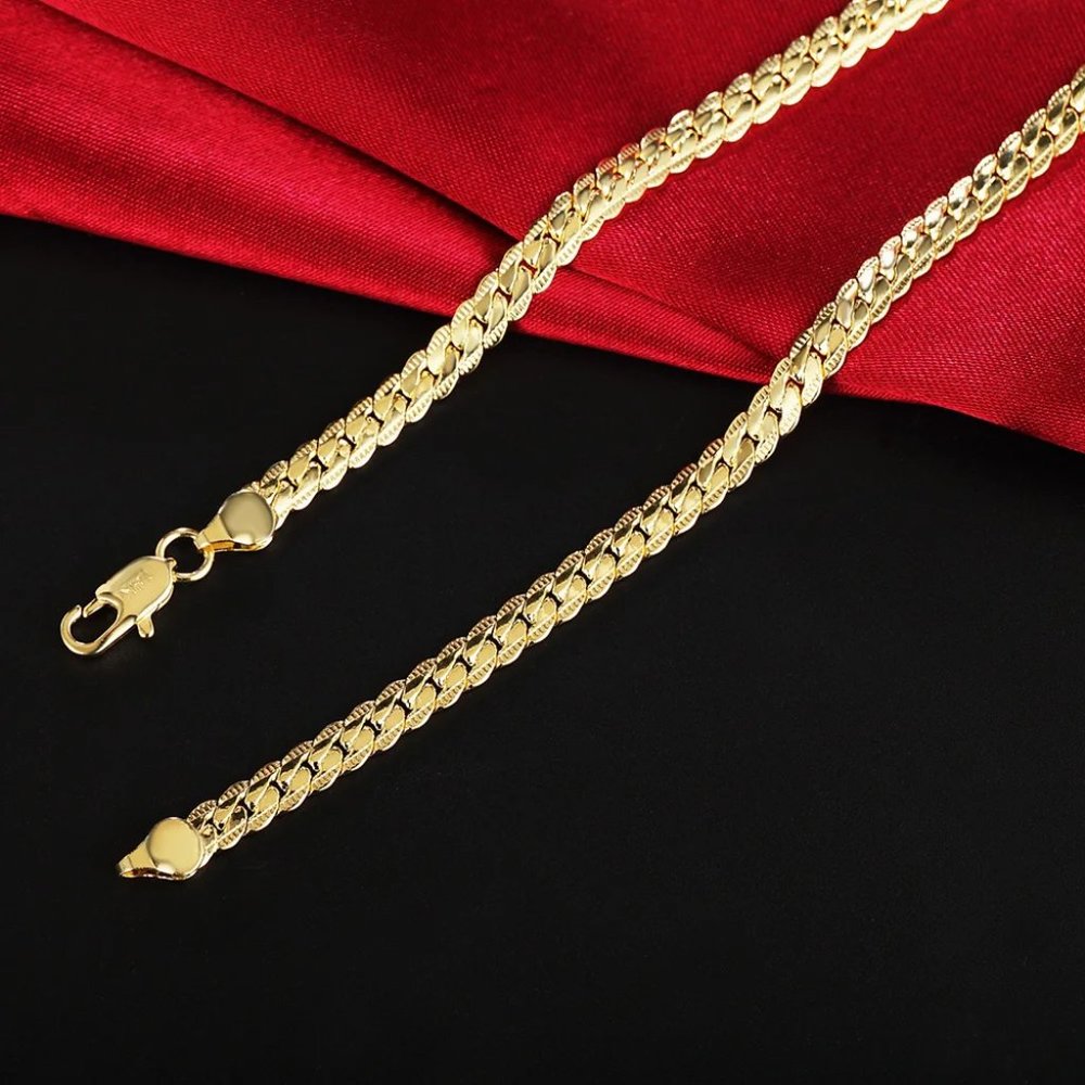 Stunning 20 Inch Snake Bone / Sideways Necklace, 18k. Yellow Gold - Picture 5 of 6